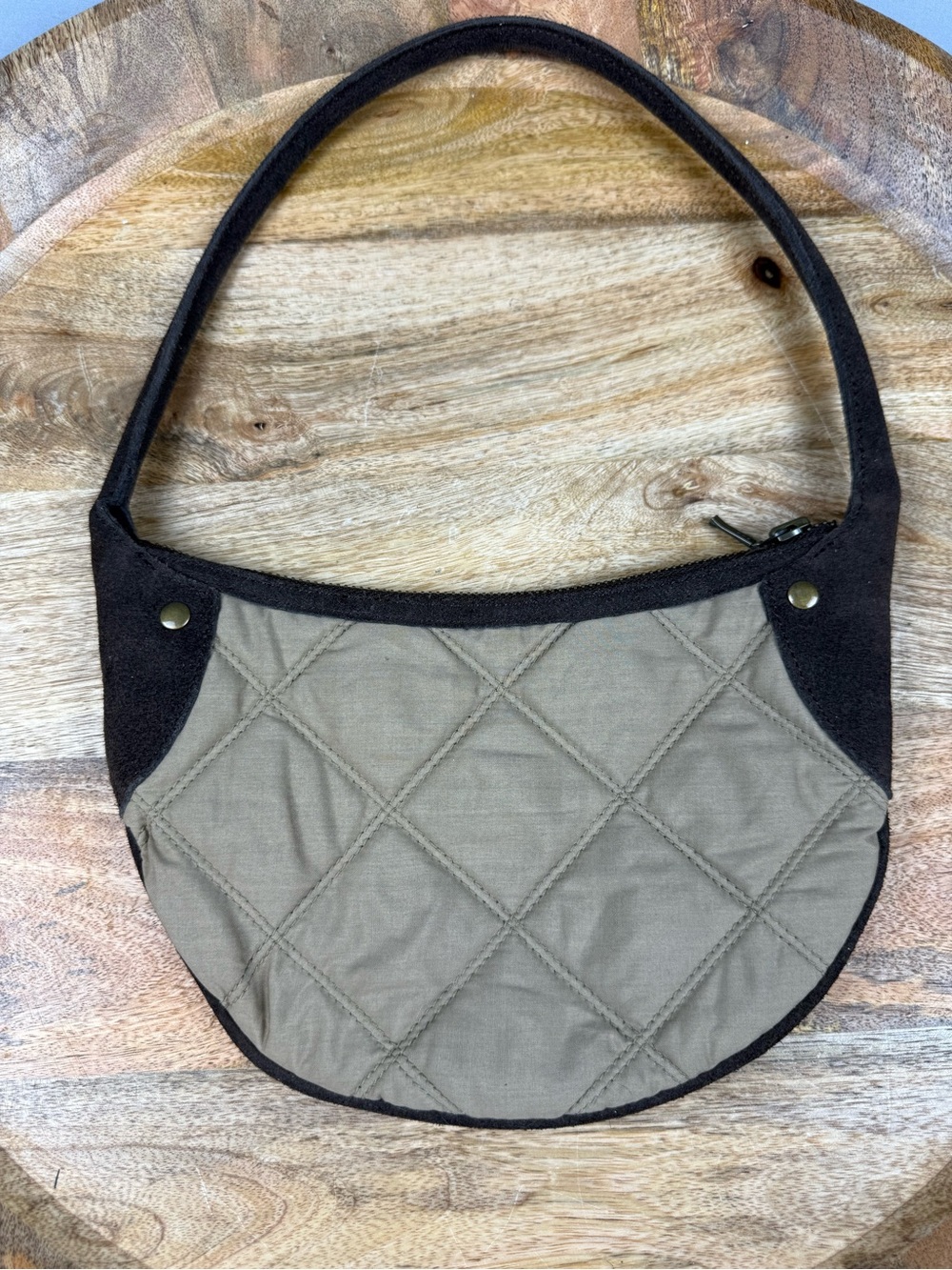 J.Crew Quilted Half Moon Shoulder Bag Leather Trim Quiet Luxury